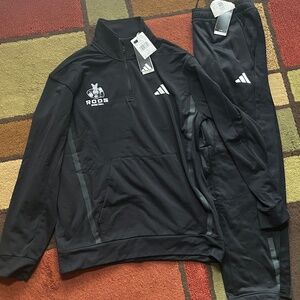 New - Adidas GG 1/4 Zip Large Black Jacket/Pant Combo - Kansas City Basketball